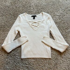 Stretchy knit long sleeve cream top